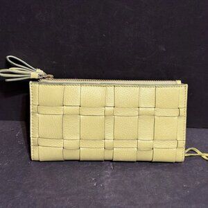 Bottega Veneta Style Green Genuine Leather Intrecciato Compact Bifold Wallet
